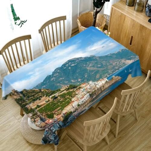 Thicken Cotton Tablecloth 3D Seascape Landscape Pattern Rectangular/Round Table Cloth for Wedding Picnic Party