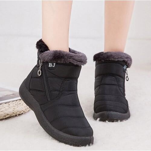 Waterproof Snow Boots Female Winter Fur Warm Ankle Boots For Women Boots Winter Boots Zipper Non-slip Winter Shoes Women Booties