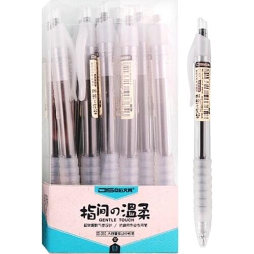 12Pcs/box Retractable Gel Pen Black Blue Red 0.5mm Bullet Tip Transparent Soft Rubber Grip Writing Gel Pens for Student School