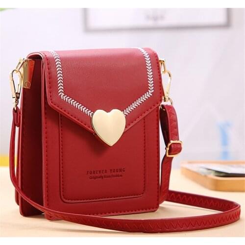 High Quality Solid Color Girls Handbag Ladies Crossbody Messenger Bags New PU Leather Female Flap Shoulder Bag Heart-shaped Hasp