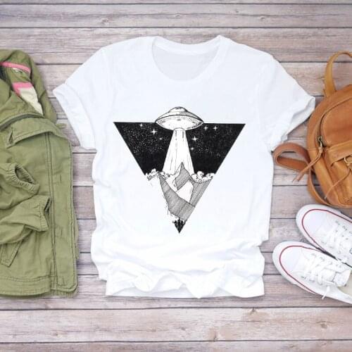 Women Cartoon UFO Alien Mountain Style Female Ladies Womens Tee T-Shirt Clothing Summer Shirt T-shirts Top T Graphic