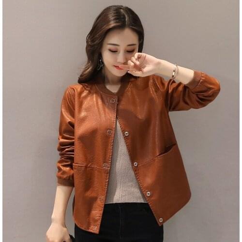 Women Leather Jacket 2021 Spring Autumn Retro Coat Female Short Large Size Loose PU Leather Coat Jackets