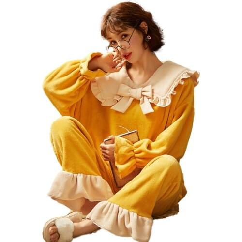 Ladies Winter Flannel Pajamas Suit For Ladies Long Sleeve Pajamas Suit For Ladies Warm Pajamas For Ladies