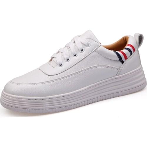 Leather Sneakers Women Flats White Shoes Platform Lace Up Woman Casual Shoes Thick Heels Spring Autumn Female Plus Size