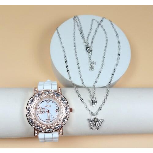 2pc Jewelry Women Fashion Quartz Watch Necklace Set Butterfly Dial Luxury Womens Watches Ladies Wristwatch Clock Dropshipping