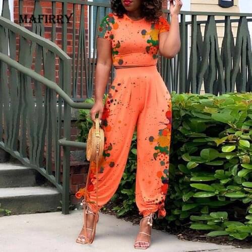 Summer Women Big Size Printing Short Sleeve 2PCS Homewear Pajamas Suits Casual O-Neck Short Top Full Pants Loungewear Streetwear