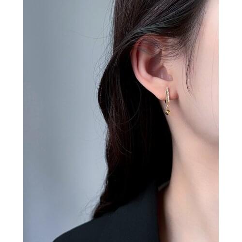 Glitter Small Square Cubic Zirconia Gold Color 925 Sterling Silver Hoop Earrings For Women Luxury Elegant Simple Jewelry