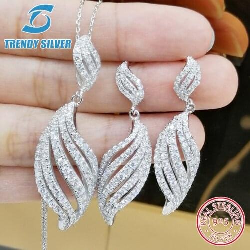 Complete pure 925 sterling silver zirconia clear CZ luxury jewelry set ring earrings for woman pendant necklace trendy design