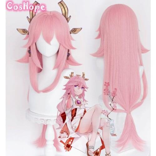 Genshin Impact Yae Cosplay Women 85cm Long Pink Wig Cosplay Anime Cosplay Wigs Heat Resistant Synthetic Wigs Hair Halloween