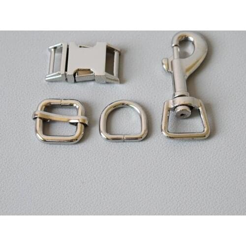 1 set 15mm Metal adjuster button belt straps slider breakaway side release buckle spring hook for dog collar leash accessories