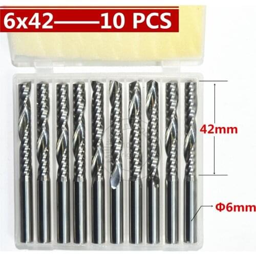 10PCS-6mm*42mm,Freeshipping,CNC wood tools,carbide End Mill,woodworking insert router bit,Tungsten milling cutterMDF,PVC,Acrylic