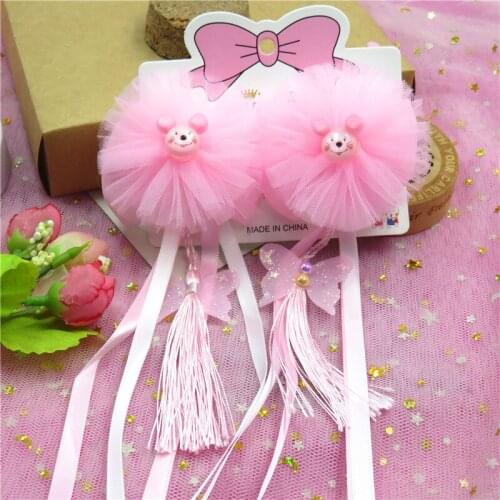 2PCS/Card Cute Mouses Elegant Baby Girls Clips Net yarn Bow Child Tie Knot Creativity Tassel Hairpins Hair Accessories For Kids