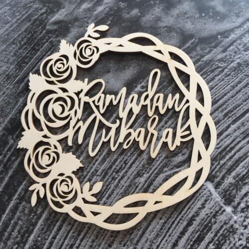 3pcs laser wood products Eid mubarak wreath eid party ramadan and eid decoration 15cm