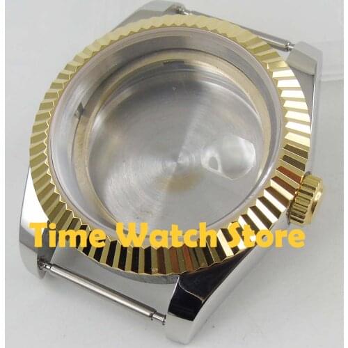 39mm PARNIS waterproof sapphire glass Date magnifier Gold bezel 316L stainless steel Watch Case fit ETA 2836 Miyota movement