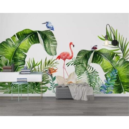 Beibehang Custom size Nordic tropical plants flamingo background 3d wallpaper mural decorative painting wall papers home decor