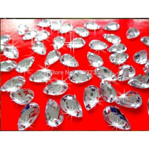 400pcs 8*13mm Drop Acrylic Crystals silver Colour sew on rhinestones 2 holes flatback strass Diamond hand sewing for dress