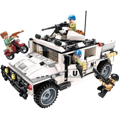 452pcs Enlightenment 3205 Thunder Mission Armed Hummers Counterattack War Scene Military Model Car Building Block Toy Gift