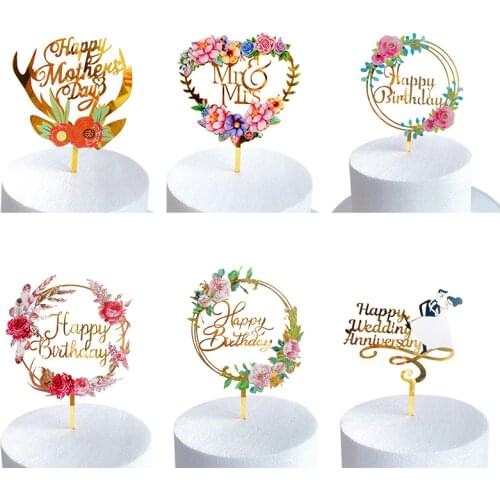 1PC Happy Birthday Acrylic Cake Topper Gold Silver for DIY Wedding Anniversary Baby Shower Birthday Party Cake Decorating Tools