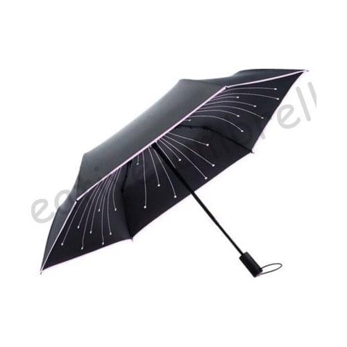 Auto open auto close 5 times black coating anti-UV blue crystal stone umbrella fireworks musical note gift reflective parasol