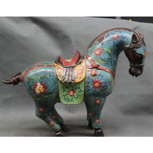 Free shipping 002923 19" Chinese Folk Cloisonne Purple Bronze Zodiac Year Tang Horse Success Statue