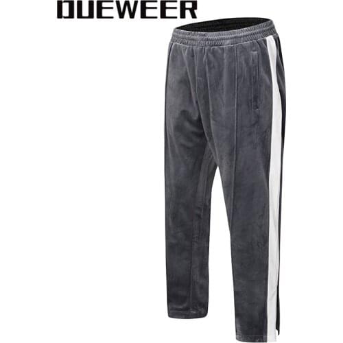 Dueweer Striped Patchwork Pants Harajuku Mens Women Jogger Sweatpants High Street Man Fashion Velvet Wide Leg Trousers