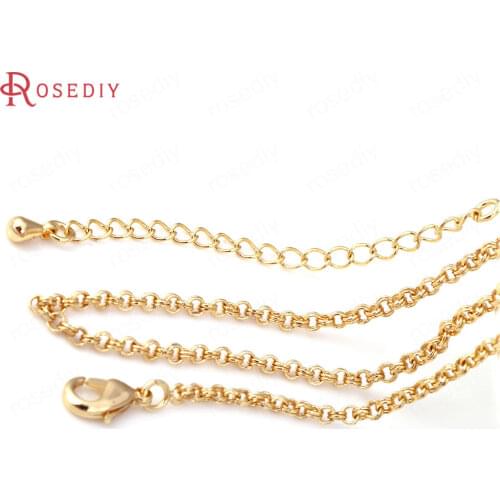 2PCS Full length 45.7CM 50.5CM 24K Gold Color Copper Necklaces Finished Chains Jewelry Making Supplies Diy Findings Accessories