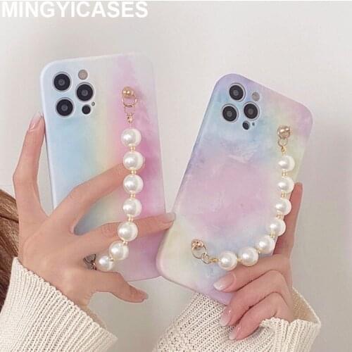 Coque for IPhone 12 Mini Case Pearl Bracelet Gradient Color Silicon Caes for Iphone 11 12 Pro Max Xs Max Xr 7 8 Plus X Cover