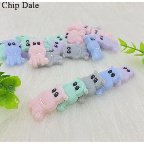 Chip Dale Mini Hippo Silicone Beads 20pc Cartoon Animal Silicone Beads BPA Free Baby Teething Chew Toy DIY Pacifier Chain