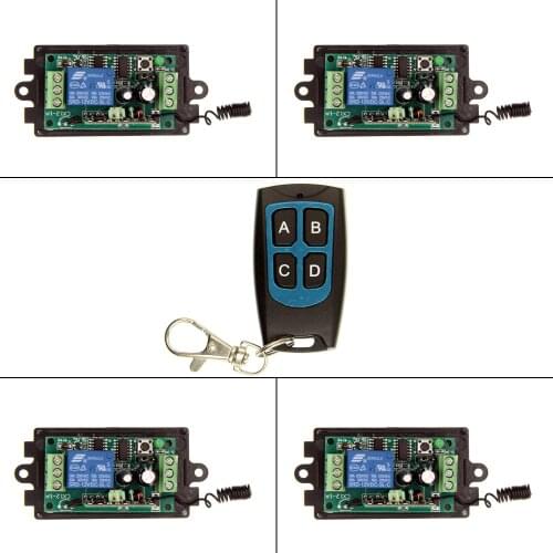 DC 9V 12V 24V 1 CH 1CH RF Wireless Remote Control Switch System,Waterproof Transmitter & 4 Pcs Receiver