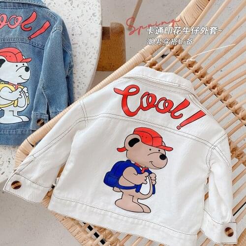 Boys Denim Jacket 2021 New Spring and Autumn Korean Baby Boys and Girls Cartoon Print Jacket Toddler Casual Jacket Outwear 2-7Y