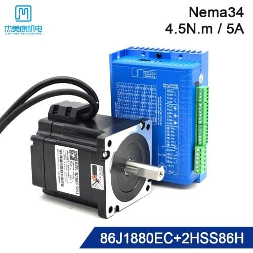 JMC NEMA 34 Hybrid Closed Loop Motor Driver Kit 4.5N.m Speed 0-2000rpm 5A Shaft Dia.14mm Stepper Motor Driver 86J1880EC+2HSS86H