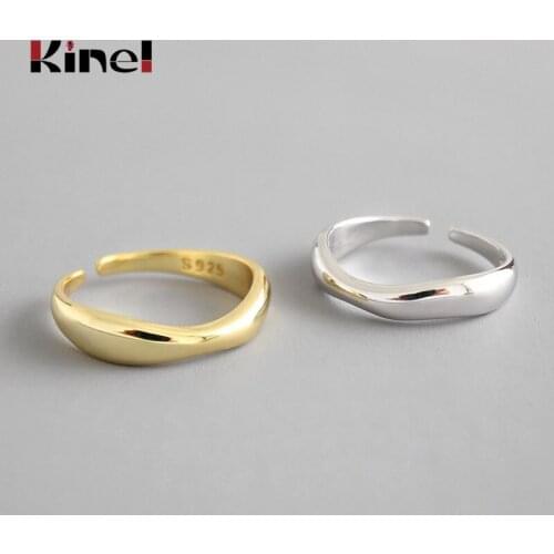 Kinel 100% 925 Sterling Silver Open Ring for Women INS Minimalist Irregular Wave Pattern Gold Color Jewelry Bijoux Birthday