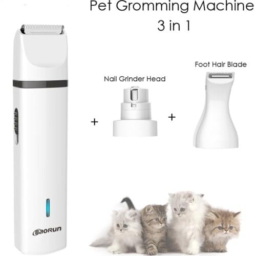Baorun 3 IN 1 Pet Grooming Machine Dog Cat Hair Trimmer USB Rechargeable Pets Clippers Nail Grinding & Hair Trimmer & Foot Hair