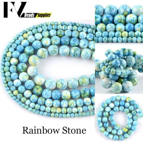 Natural Round Sky Blue Rainbow Stone Round Spacer Beads 4 6 8 10mm Beads For Jewelry Making DIY Bracelet Jewellery Accessory 15"