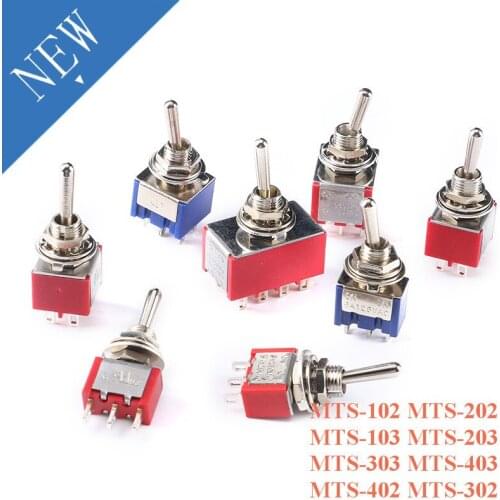 Miniature Toggle Switch Single Pole Double Throw SPDT DPDT ON OFF 120VAC 6A 1/4 Inch Mount MTS-102 103 202 203 303 403 402 302