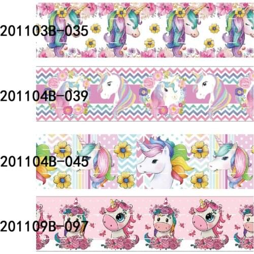 50 yards/lot) Kids DIY 16MM 22MM 25MM cartoon unicorn printed grosgrain ribbon