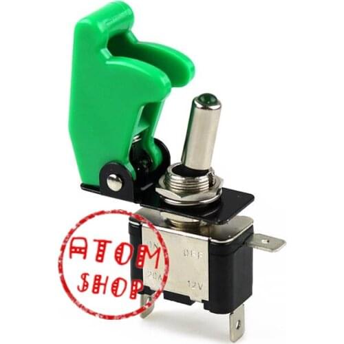 2018 New 12V 20A Illuminated LED Toggle Switch Control ON/OFF + Aircraft Missile Style Flip Up Cover green SS