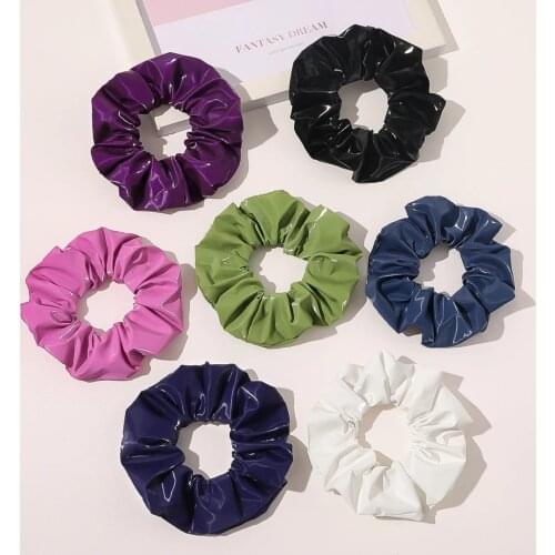 Solid Color Pu Leather Scrunchies Elastic Hair Rubber Bands Hair Ties for Women Girls Ponytail Holder Hair Accessories Headband