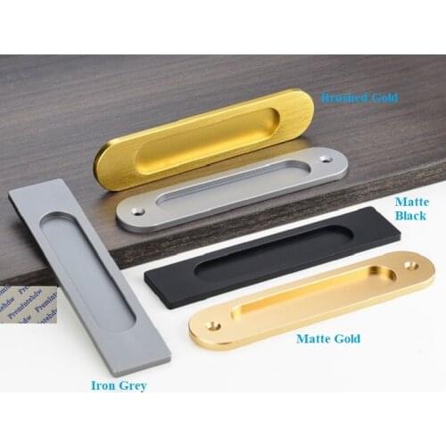 Oval Rectangle Aluminum Alloy Face Mount Grooved Finger Pull Slide Glass Door Closet Stick Iron Grey Matte Black Brushed Gold
