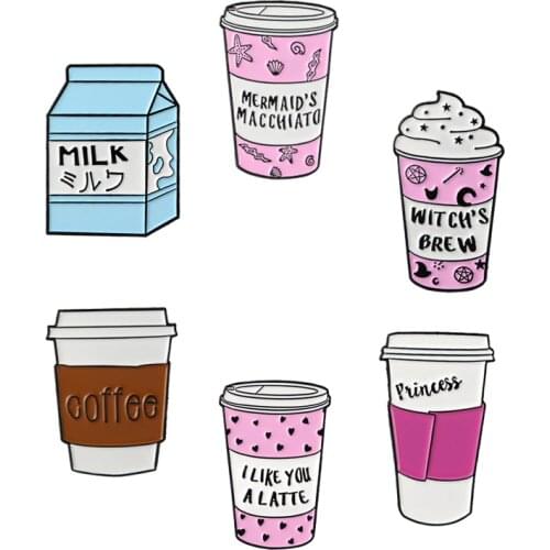 Drink Cup Brooches Collection Enamel Pins Milk carton Coffee cup Ice cream cup Brooch Pin Badge Gifts for Women Men Children