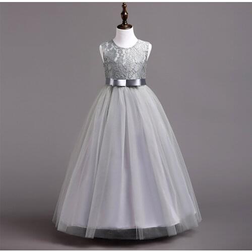 3-14yrs Gray Long Girls Dresses A-line Bow Red Child Vestido Navy Blue 5 6 7 8 9 10 11 12 13 14 Years Child Clothes OGF214401