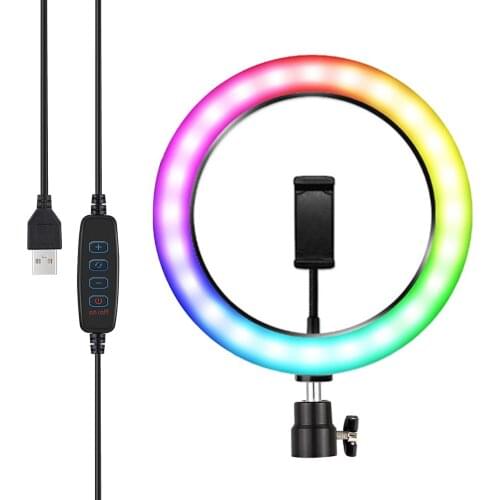 30cm Dimmable RGB Full Color LED Selfie Ring Light 8 10 13 Inch Camera Phone Photography Video Makeup Lamp Cold Shoe Tripod Head