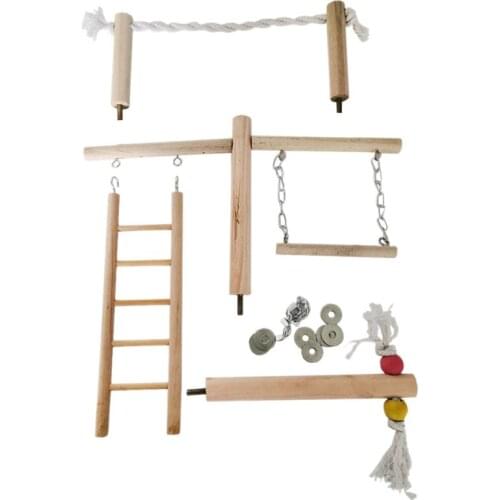 Parrot Climbing Ladder Swing Toy Natural Wood Bird Conure Cage Stand Rope Perch