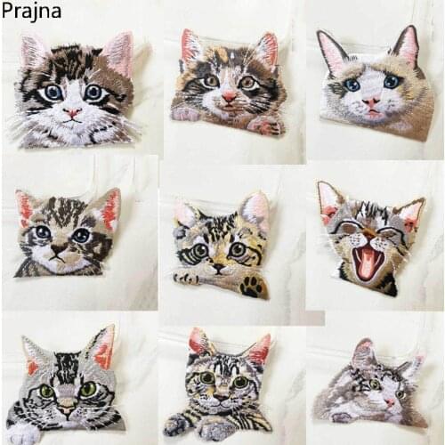 Prajna Anime Cat Patch Embroidery Badge Applique Pocket Patch Cute Cheap Embroidered Iron On Cartoon Patches For Clothes Sticker