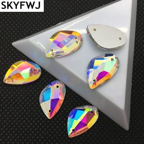 Clear Crystal AB Color Glass Little Fish Shape Sew On Rhinestone Flatback Sewing Crystal Stones Dress 9x14mm,12x19mm