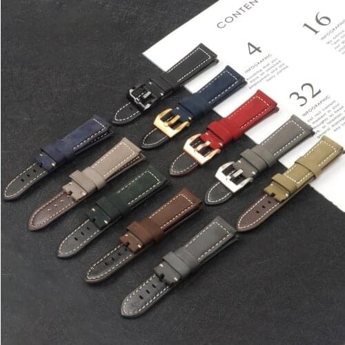 Vintage Italian Cow Leather Watch Band 24mm Black Blue Green Red Bracelet Watchband For PAM441/Panerai Strap Tools