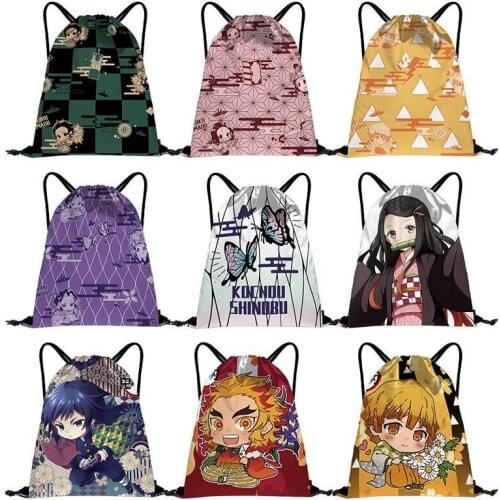 Anime Demon Slayer Drawstring Bag Kamado Tanjirou Nezuko Agatsuma Zenitsu Backpack Kimetsu No Yaiba Shopping Bag