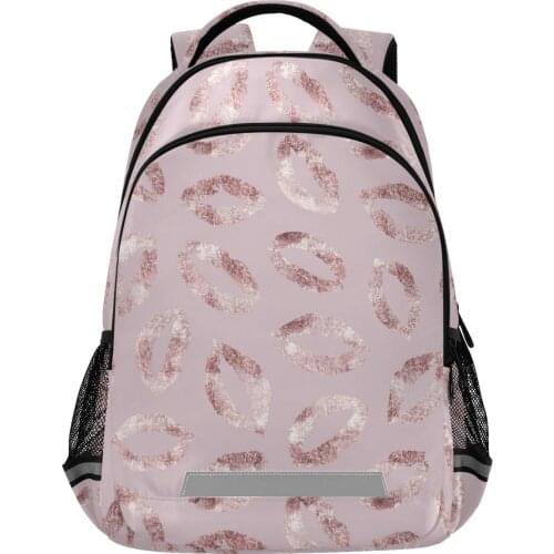 High Quality Backpack for Women New Rose Gold Glitter Lips Backpack School Bag for Teenage Girls Female Travel Backpack Mochila
