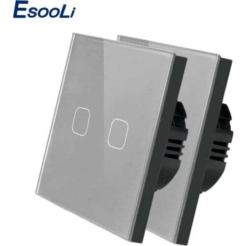 Esooli Crystal Glass Panel EU standard Touch Switch 1/2 Gang 1Way Light Wall Touch Screen Switch Touch Switch, 2 pcs