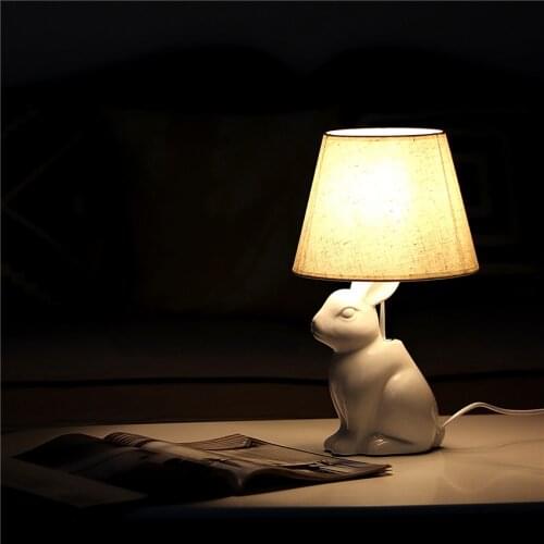 Nordic cartoon white ceramic rabbit table lamps bedroom childrens room home decor bedside lamp fabric tabletop table lights